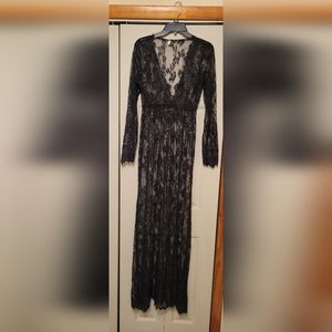 Boudoir Maternity Long Sleeve Lace Dress Deep V-Neck Milk Bath Photo Shoot Gown